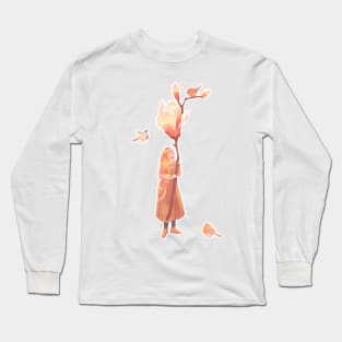 Girl with camellia flower and little birds Long Sleeve T-Shirt